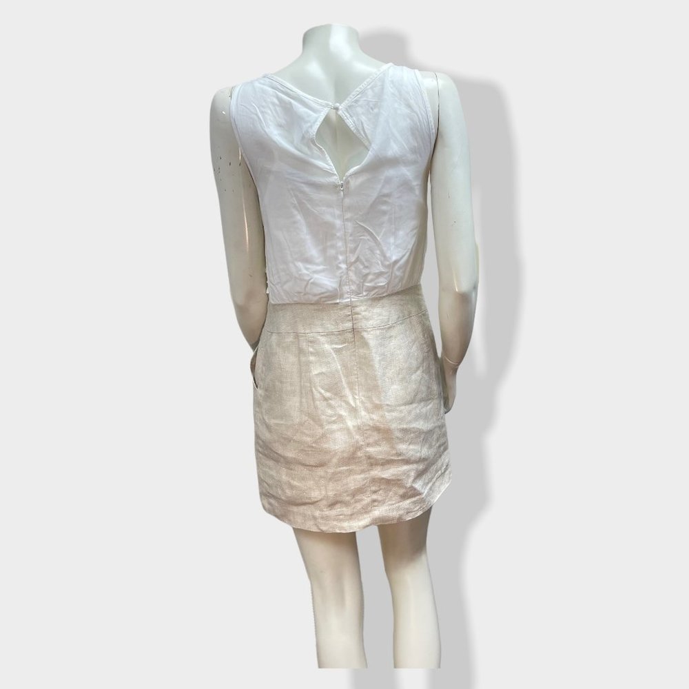 Loft Sleeveless White and Tan Linen Blend Dress - Picture 2 of 5